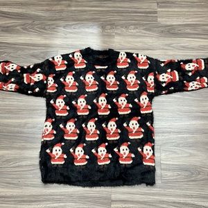4/$25 Ugly Christmas Santa Sweater - black and red fluffy funny holiday sweater